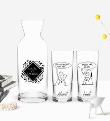 Kişiye Özel Renkli Baskılı Salgın Var Salgın Tasarımlı İkili Rakı Bardağı ve Karaf Hediye Seti-1