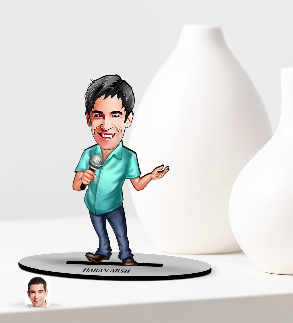 Kişiye Özel Erkek Şarkıcı Karikatürlü Ahşap Biblo Model-1