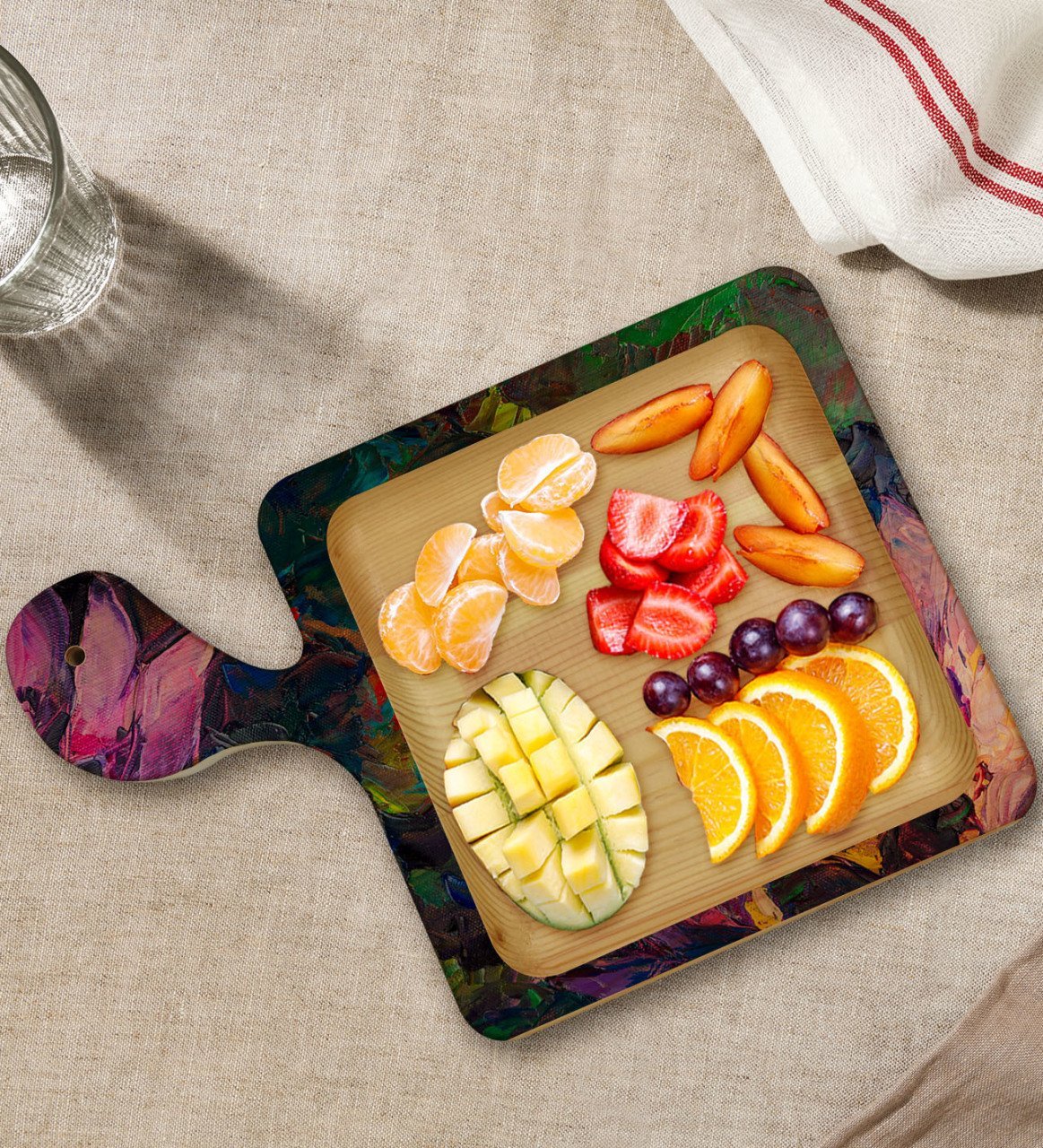 BK Gift Modern Art Tasarımlı Kare Şeklinde Doğal Ahşap Servis ve Sunum Tabağı Model 20