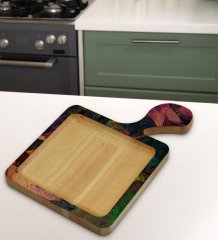 BK Gift Modern Art Tasarımlı Kare Şeklinde Doğal Ahşap Servis ve Sunum Tabağı Model 20