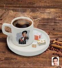 Kişiye Özel Sunum Tabaklı Baba Godfather Karikatürlü Türk Kahvesi Fincanı Model 7