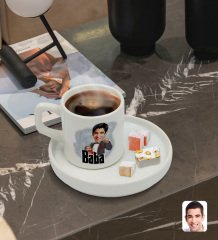 Kişiye Özel Sunum Tabaklı Baba Godfather Karikatürlü Türk Kahvesi Fincanı Model 7