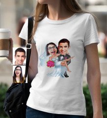 Kişiye Özel Evleniyoruz Karikatür Beyaz Bayan Tişört - 9