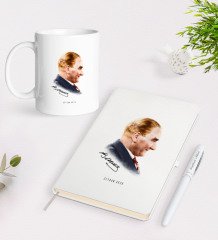 Kişiye Özel Atatürk Temalı Beyaz Defter Kalem Kupa Seti-11