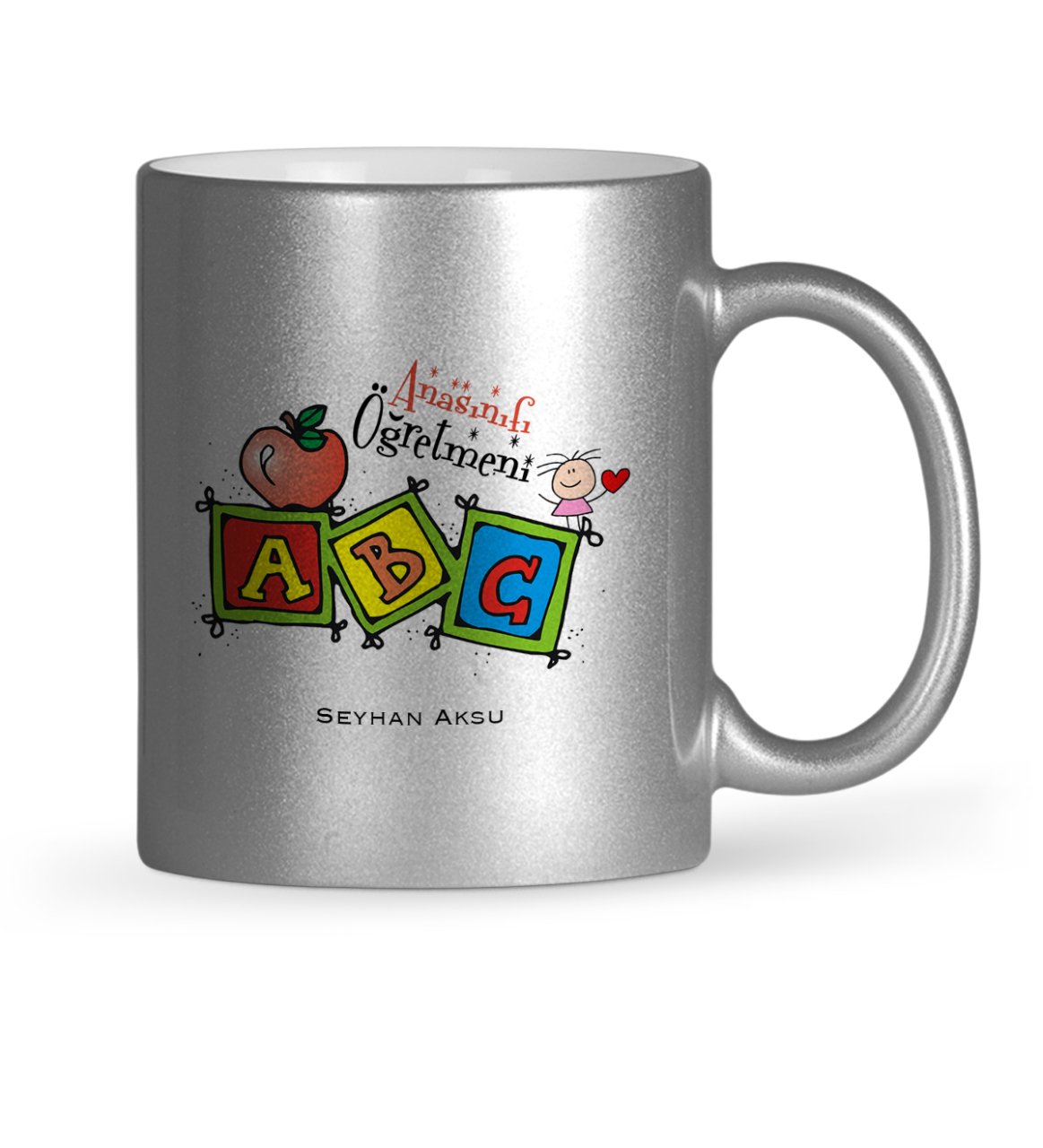 Kişiye Özel Anasınıfı Öğretmeni Gümüş Yaldızlı Kupa Bardak - 1