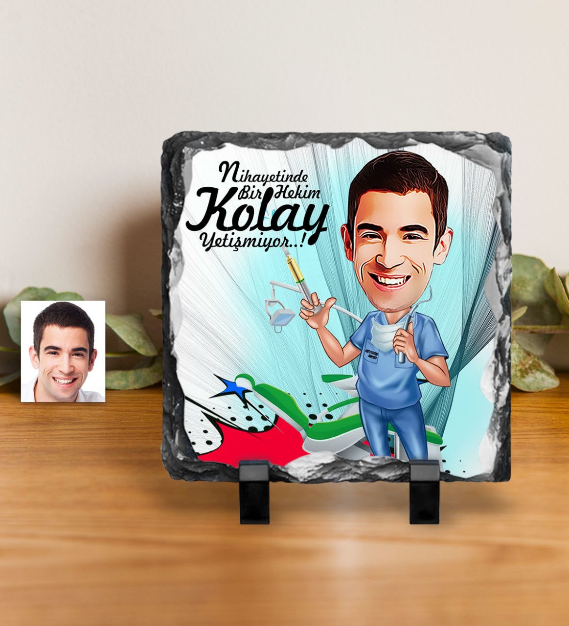 Kişiye Özel Bay Diş Hekimi Karikatürlü Dekoratif Doğal Taş - 4