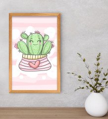 BK Gift  Kaktüs Tasarımlı Dekoratif Retro Ahşap Çerçeveli Tablo-2