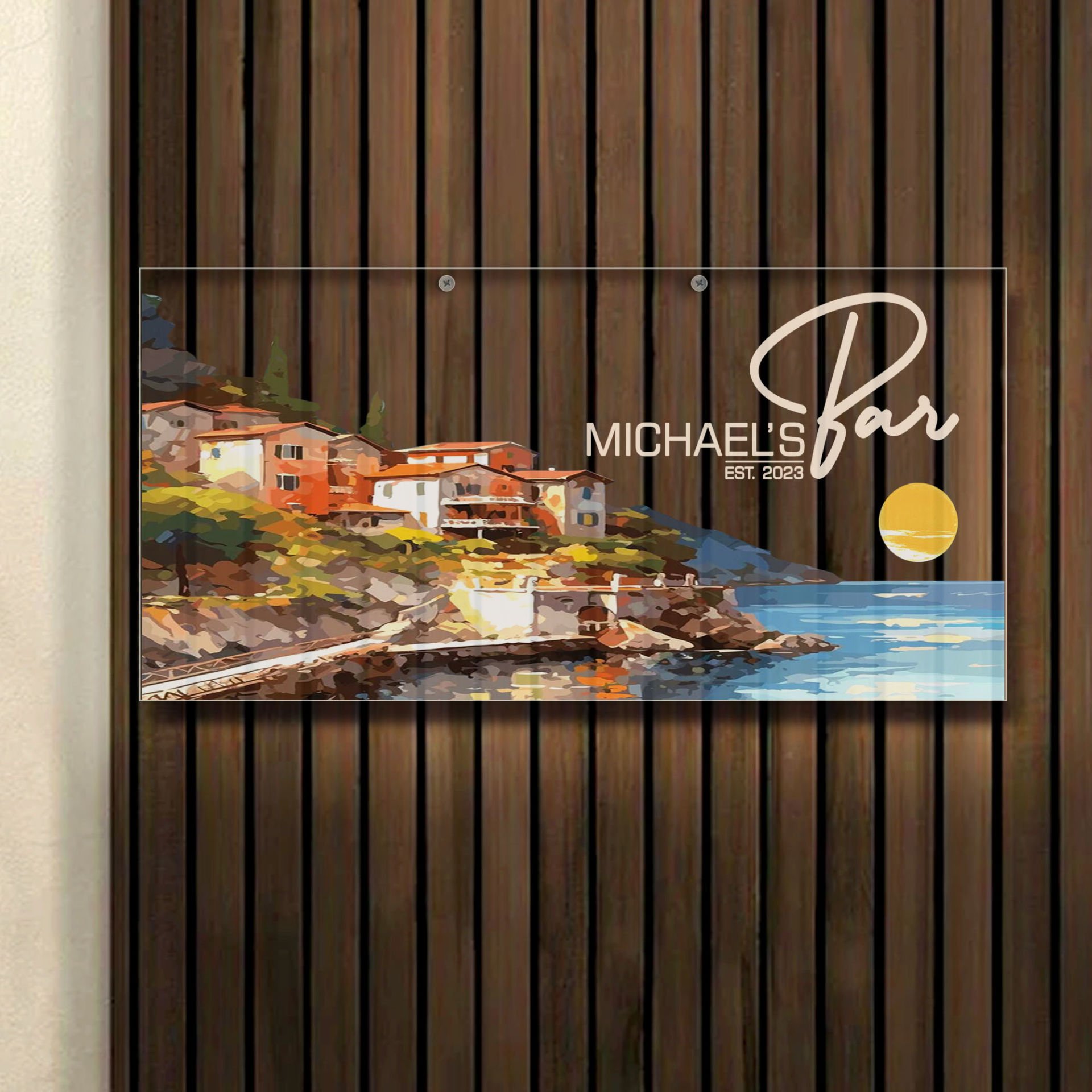 BK Gift Kişiye Özel Manzara Tasarımlı Akrilik Bar Tabelası(38x19cm)-28, Home Bar Tabela, Duvar Dekoru