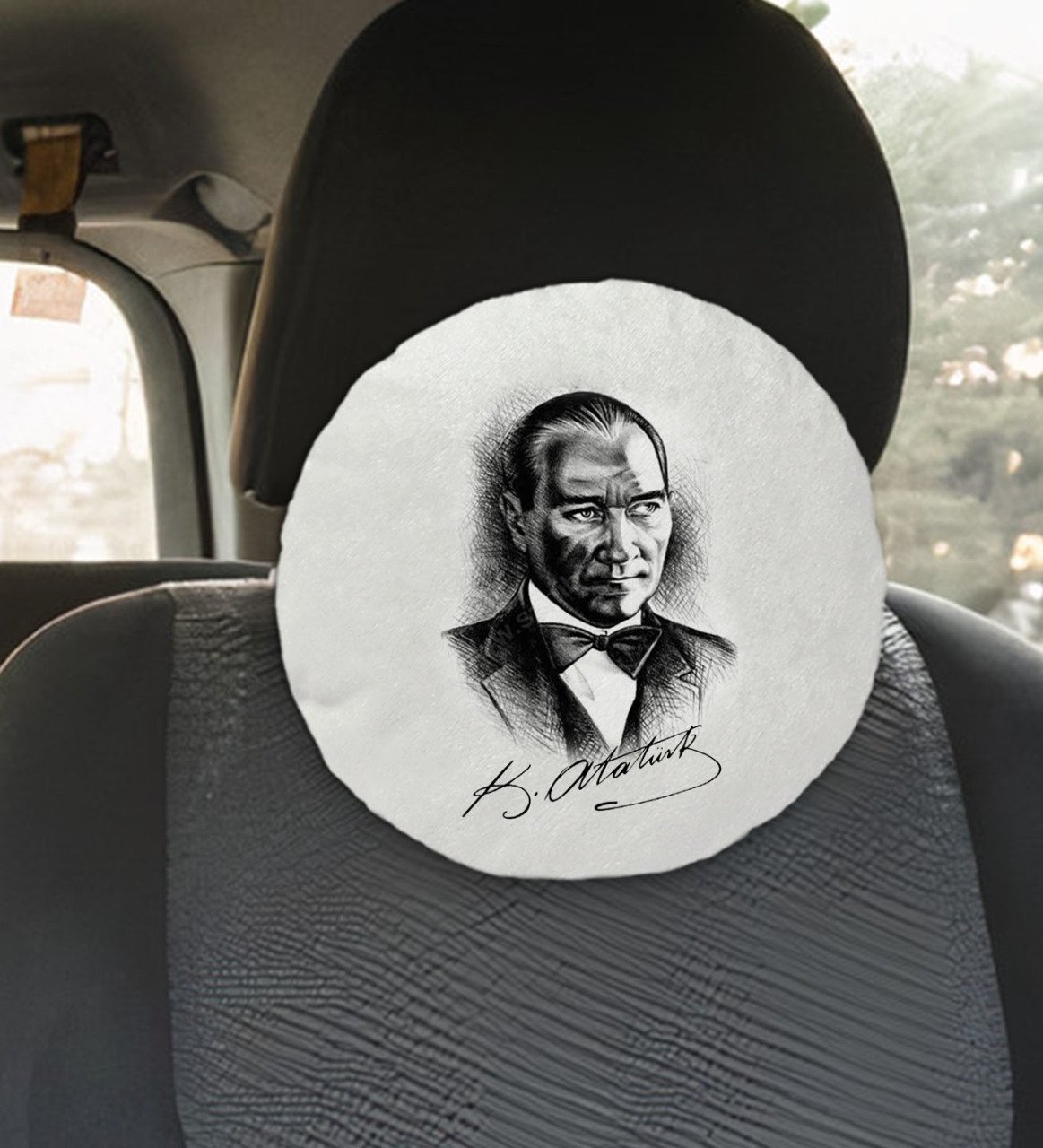 BK Gift Atatürk Temalı Yuvarlak Araç Koltuk Yastığı-14