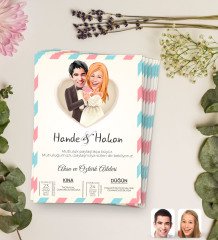 Kişiye Özel Karikatürlü Düğün Davetiyesi Model 50 (100Adet)