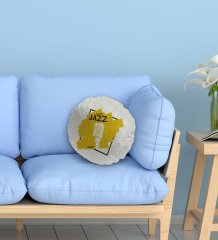 Kişiye Özel İsimli Jazz Tasarımlı Yuvarlak Dekoratif Kırlent Yastık-1