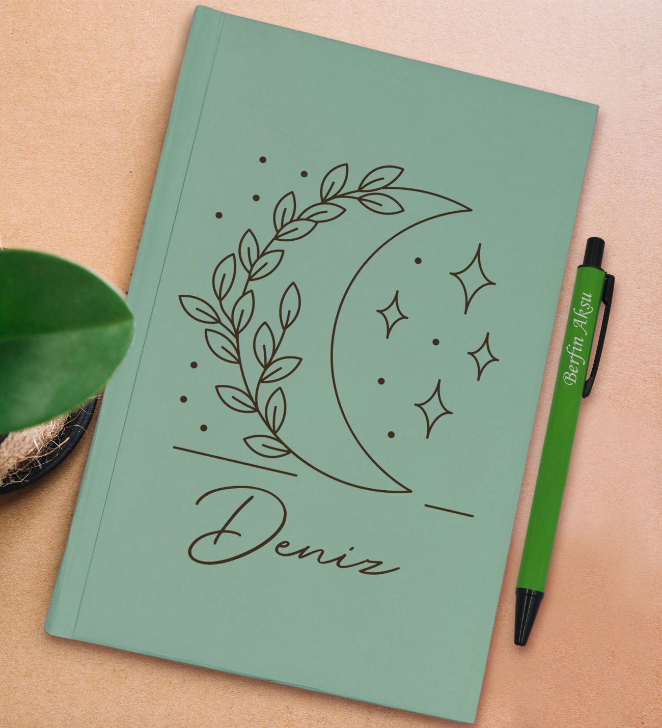 BK Gift Kişiye Özel İsimli Su Yeşili Sert Kapaklı Defter ve Tükenmez Kalem Seti, Arkadaşa Hediye, Yeni İş Hediyesi, Doğum Günü Hediyesi-5