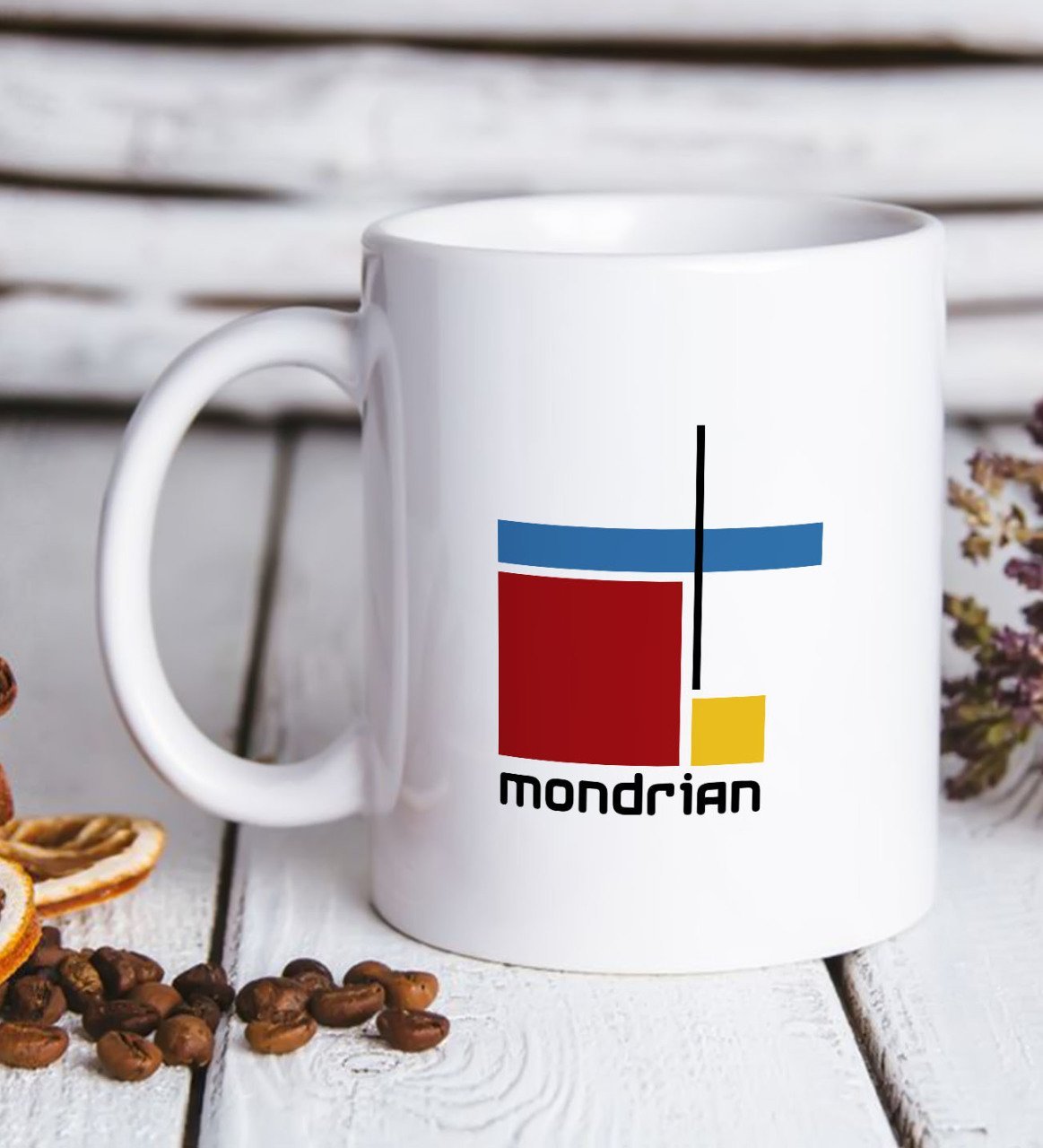 Mondrian Tasarımlı Beyaz Kupa Bardak