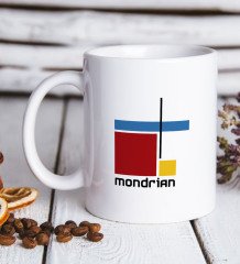 Mondrian Tasarımlı Beyaz Kupa Bardak