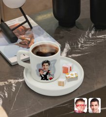 Kişiye Özel Sunum Tabaklı Godfather Baba Oğul Karikatürlü Türk Kahvesi Fincanı Model 1