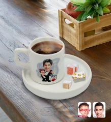 Kişiye Özel Sunum Tabaklı Godfather Baba Oğul Karikatürlü Türk Kahvesi Fincanı Model 1