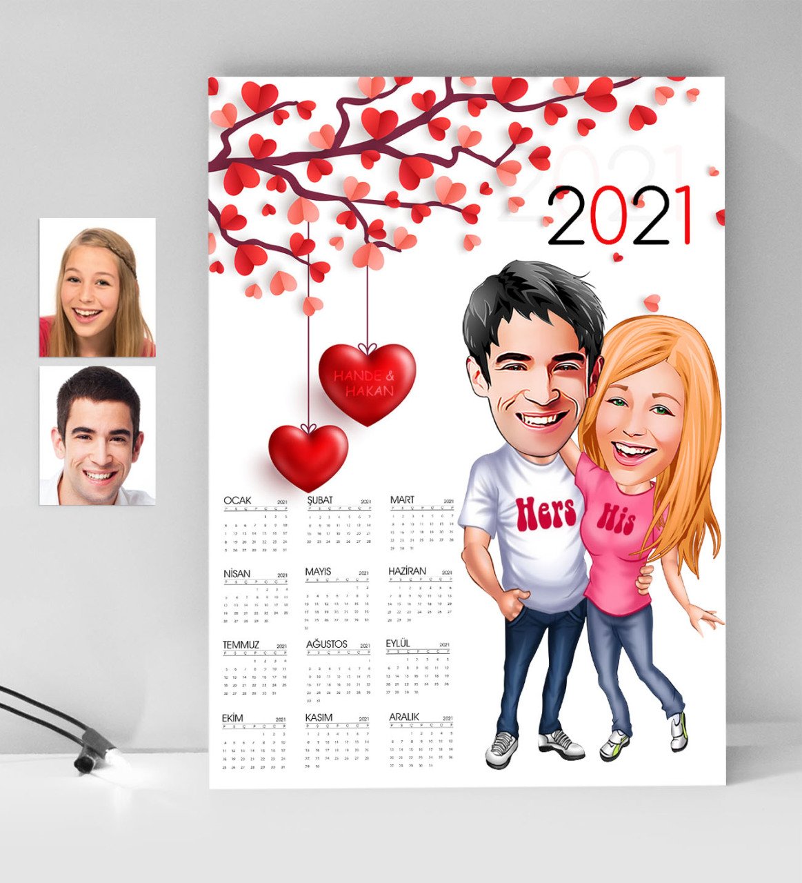 BK Gift Kişiye Özel Sevgililer Karikatürlü 2023 Duvar Takvimi - 5