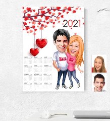 BK Gift Kişiye Özel Sevgililer Karikatürlü 2023 Duvar Takvimi - 5