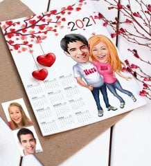 BK Gift Kişiye Özel Sevgililer Karikatürlü 2023 Duvar Takvimi - 5