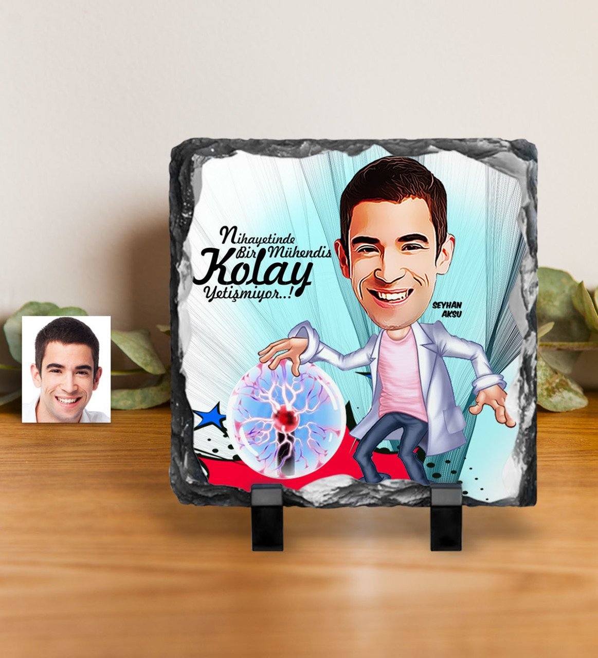Kişiye Özel Bay Elektrik Mühendisi Karikatürlü Dekoratif Doğal Taş - 1