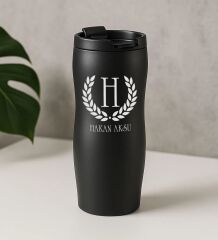 BK Gift Kişiye Özel İsimli Siyah Termos & Garbalia Pisa Hakiki Deri Mıknatıs Kapaklı Kartlık Cüzdan Hediye Seti-1 | Babalar Günü Hediyesi, Erkeklere Özel Hediye