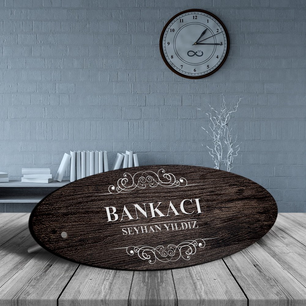 Kişiye Özel Mesleki Bankacı Ahşap Oval Masa İsimliği - 3