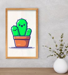 BK Gift  Kaktüs Tasarımlı Dekoratif Retro Ahşap Çerçeveli Tablo-3
