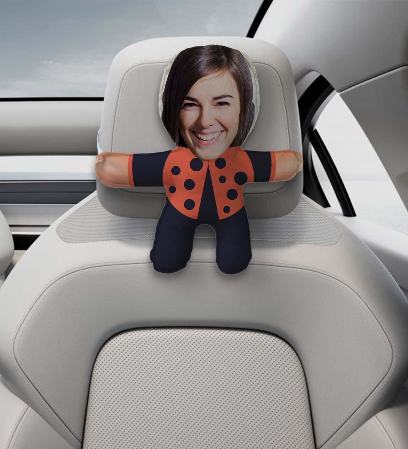 BK Gift Kişiye Özel Uğur Böceği Tasarımlı Araç Koltuk Bebek Yastığı-1