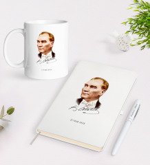 Kişiye Özel Atatürk Temalı Beyaz Defter Kalem Kupa Seti-15