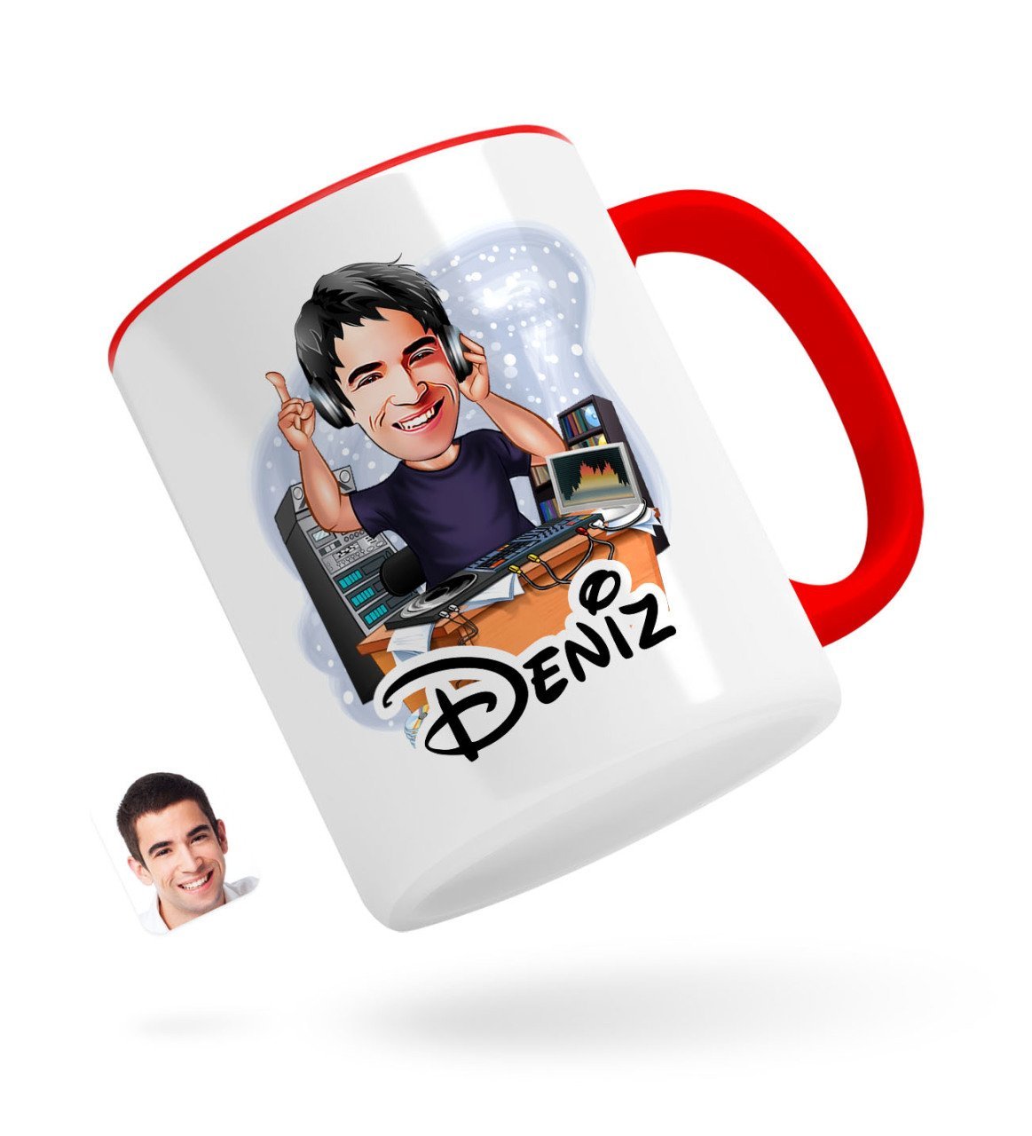 Kişiye Özel Erkek Radyocu Karikatürlü Kırmızı Kupa Bardak-1