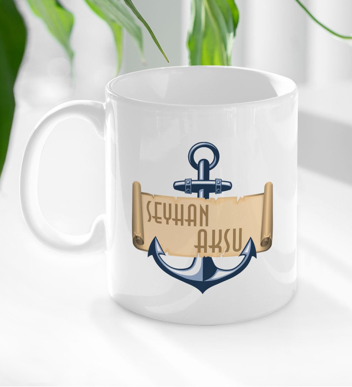 Kişiye Özel İsimli Çapa Tasarımlı Beyaz Kupa Bardak-3