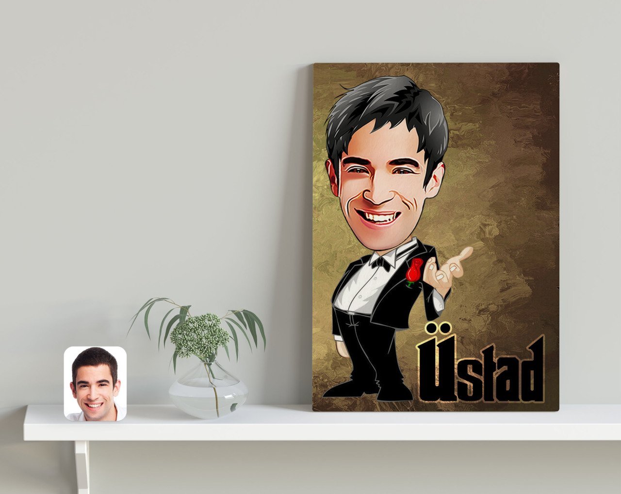 Kişiye Özel Üstad Karikatürlü Kanvas Tablo 30x50cm-1