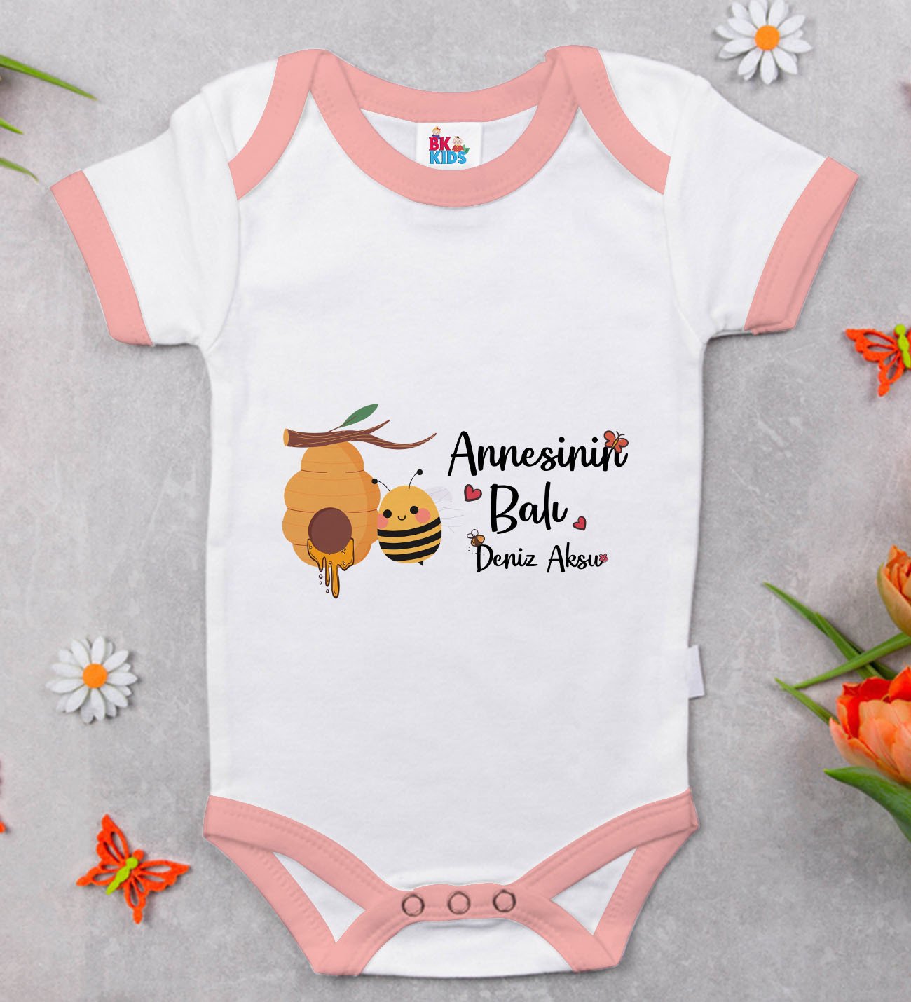 BK Kids Kişiye Özel Pembe Bebek Body Zıbın - Model 41