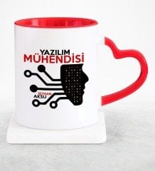 Kişiye Özel Mesleki Yazılım Mühendisi Kırmızı Kalpli Kupa Bardak - 2