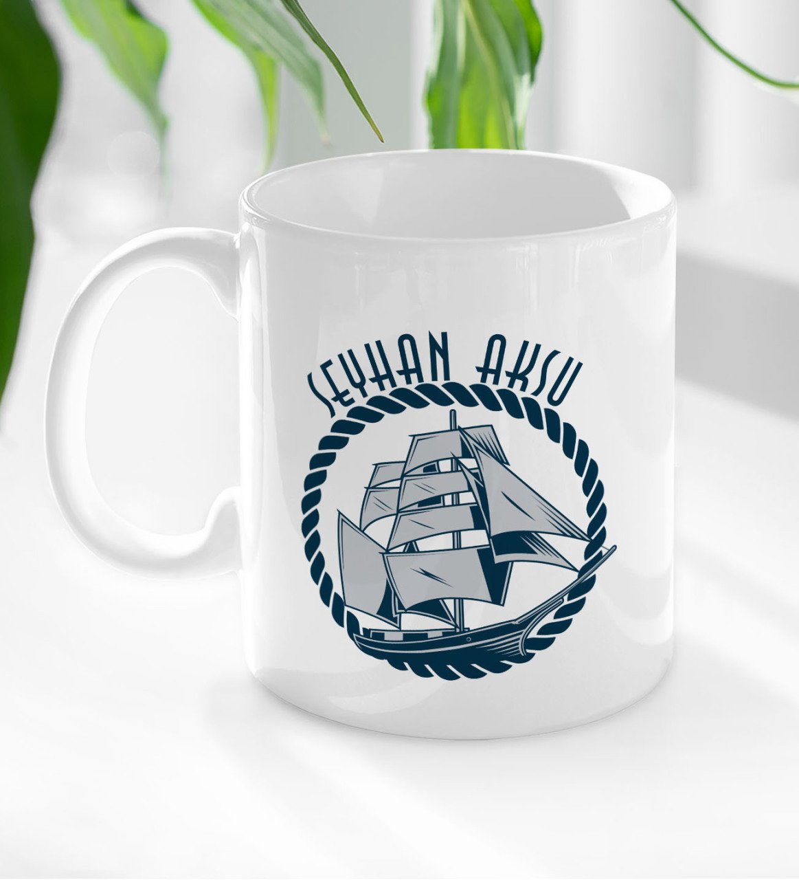 Kişiye Özel İsimli Gemi Tasarımlı Beyaz Kupa Bardak-1