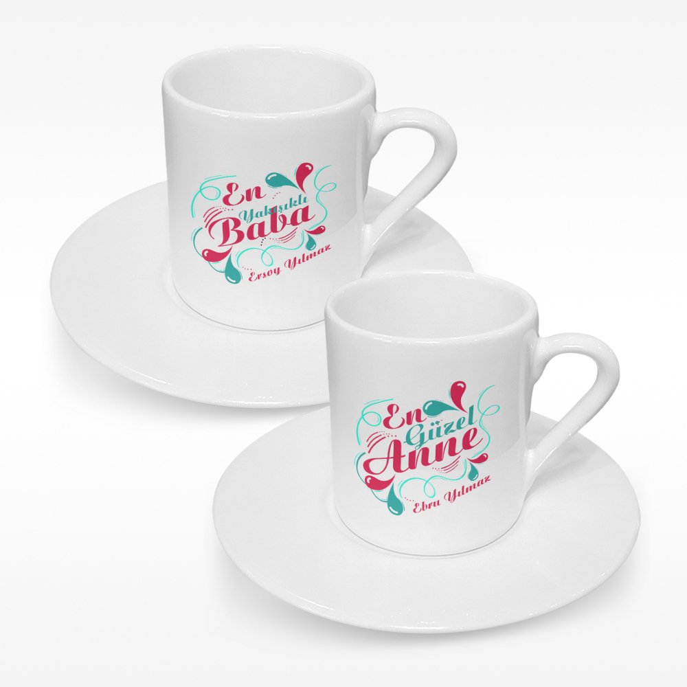 Kişiye Özel İkili Anne & Baba Türk Kahvesi Fincanı Takımı - 4