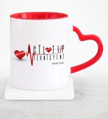 Kişiye Özel Mesleki Acil Tıp Teknisyeni Kırmızı Kalpli Kupa Bardak - 2