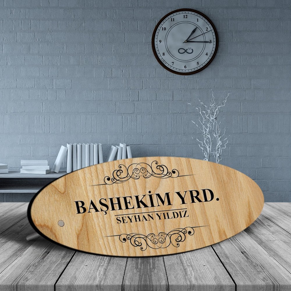 Kişiye Özel Mesleki Başhekim Yardımcısı Ahşap Oval Masa İsimliği - 2