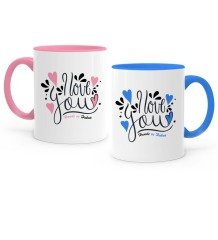 Kişiye Özel İkili Seni Seviyorum Pembe & Mavi Sevgili Kupa Bardak Seti - 1