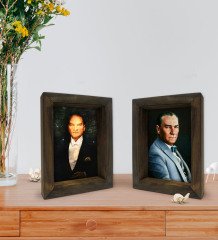 Bk Gift Atatürk Tasarımlı Dekoratif 2'li Doğal Masif Ahşap Çerçeve 15x20cm-1
