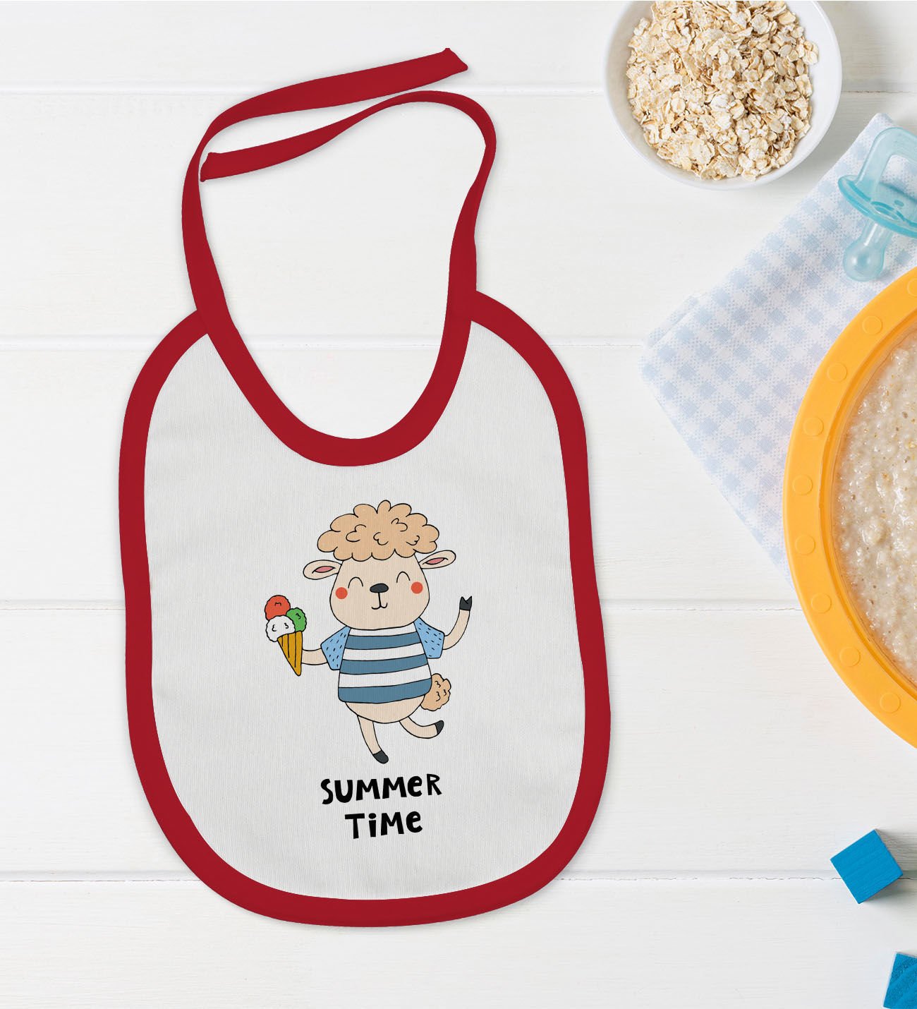 BK Kids Summer Time Tasarımlı Kırmızı Bebek Mama Önlüğü-1