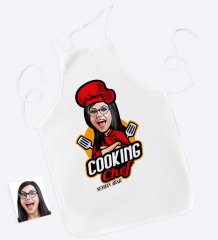 Kişiye Özel Bayan Chef Karikatürlü Mutfak Önlüğü-11