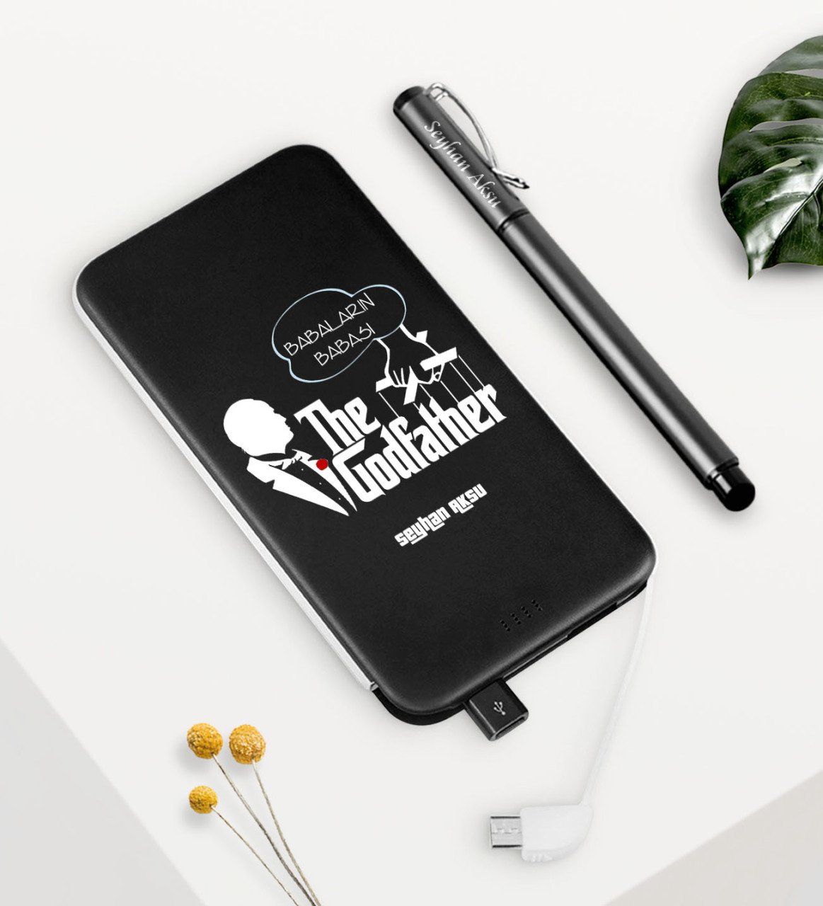 Kişiye Özel Babaların Babası Siyah 5000 mAh Hızlı Şarj Powerbank Kalem Seti-3