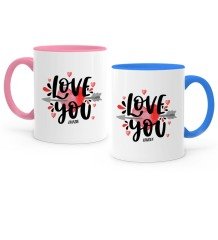 Kişiye Özel İkili Seni Seviyorum Pembe & Mavi Sevgili Kupa Bardak Seti - 2