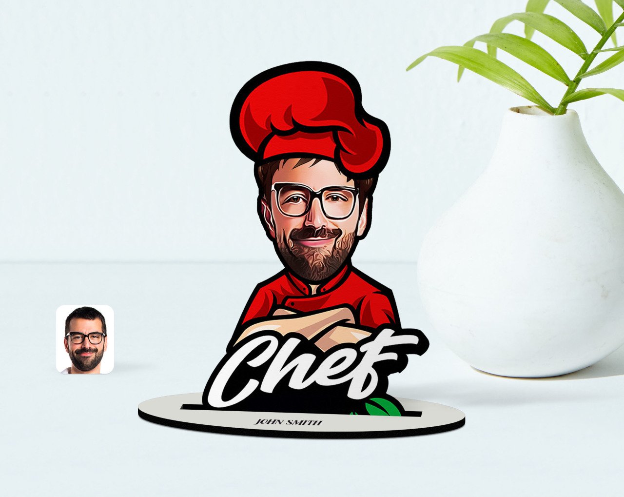 Kişiye Özel Bay Chef Karikatürlü Ahşap Biblo-10