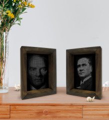 Bk Gift Atatürk Tasarımlı Dekoratif 2'li Doğal Masif Ahşap Çerçeve 15x20cm-2