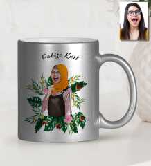 Kişiye Özel Türbanlı Karikatürlü Gümüş Yaldız Kupa Bardak 39762