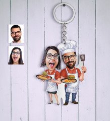 Kişiye Özel Aşçı Çift Karikatür Anahtarlık