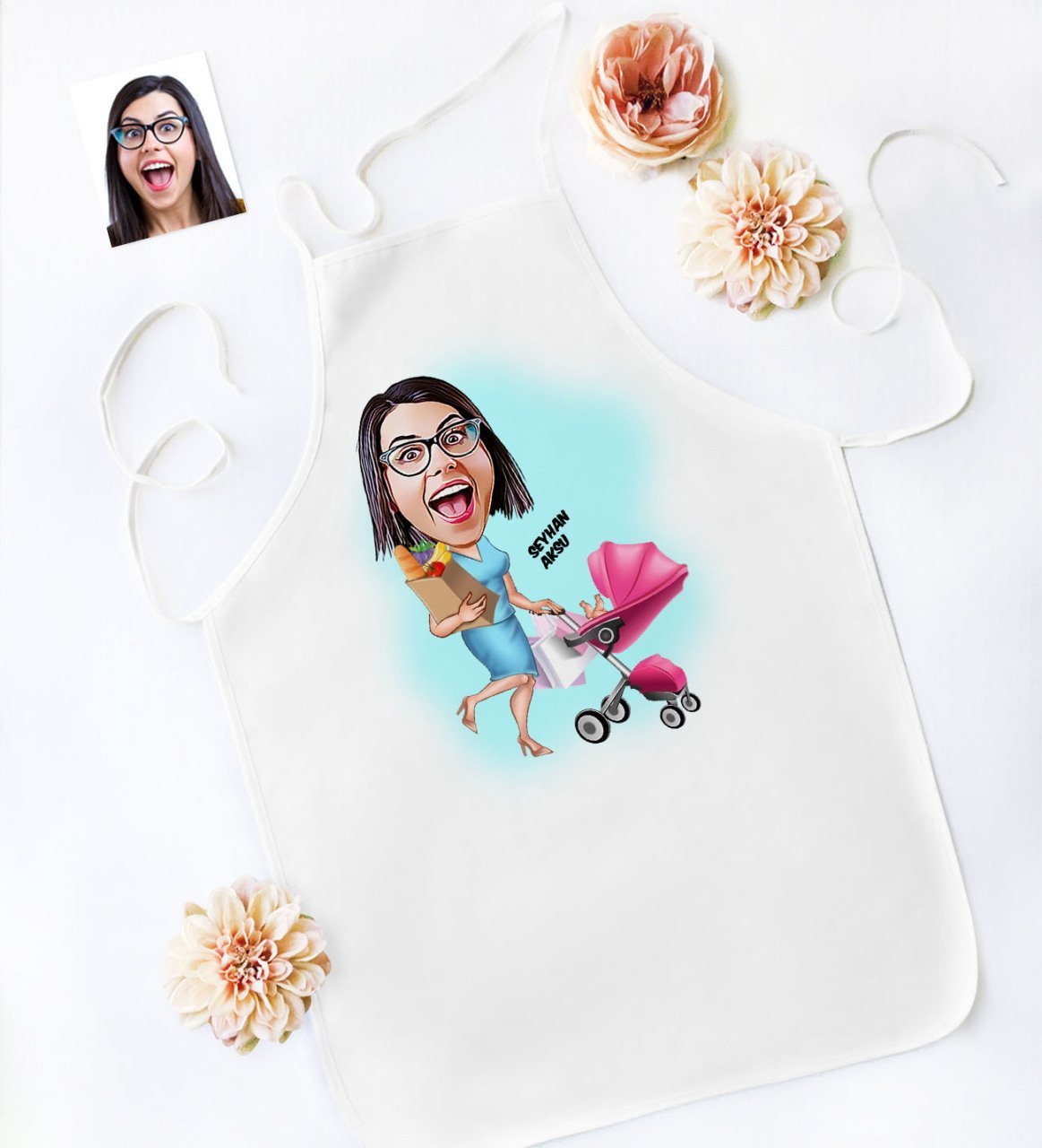 Kişiye Özel Ev Hanımı Anne Karikatür Mutfak Önlüğü - 1