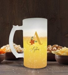 Kişiye Özel Harf ve İsim Tasarımlı Buzlu Cam Bira Bardağı 50cl-1